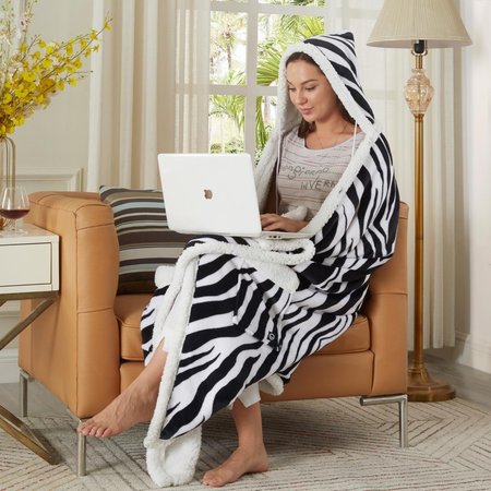 COMFORTCORRECT 50 x 70 in. Milana Throw Blanket with Hoodie, Zebra CO2144480